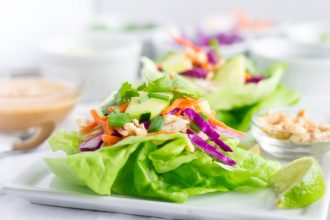 Thai Chicken Lettuce Wraps with Peanut Dressing