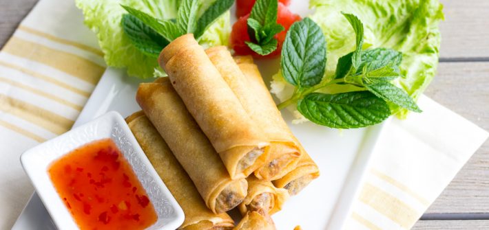 Thai Chicken Spring Rolls- deep fried and perfect for a party.