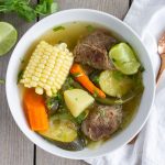 Caldo de Res Mexican Beef Soup with Corn, Carrots, Zucchini, Green Beans, and Potatoes. ThaiCaliente.com