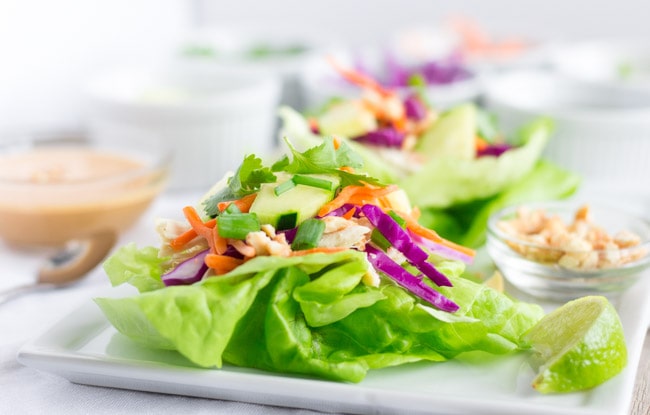 Chicken Lettuce wraps on a white plate