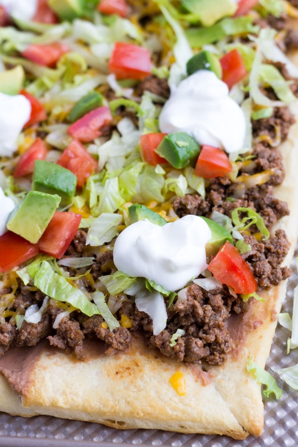 Crescent dough pizza on a baking sheet